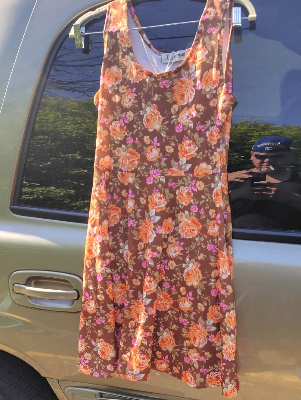 Floral Scoop Neck Brown Summer Dress